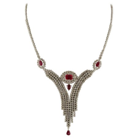White Diamonds Rubies,18 kt White Gold Necklace For Sale at 1stDibs