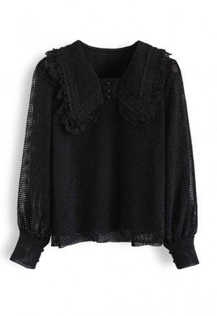 Scrolled Collar Crochet Top in Black - NEW ARRIVALS - Retro, Indie and Unique Fashion