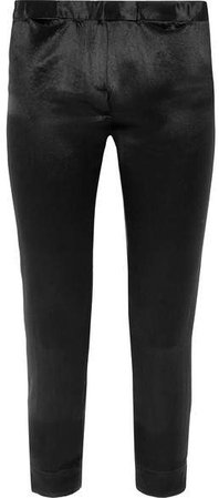 Cropped Satin Slim-leg Pants - Black