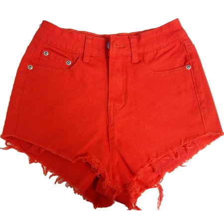 red ripped denim shorts