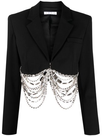 Shop black AREA cropped gem-embellished blazer with Express Delivery - Farfetch