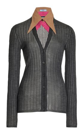 Collared Knit Silk Cashmere Cardigan By Prada | Moda Operandi