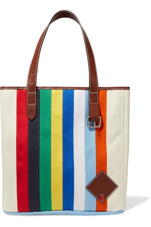 JW Anderson | Belt leather-trimmed striped canvas tote | NET-A-PORTER.COM