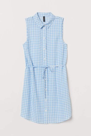 Sleeveless Shirt Dress - Blue