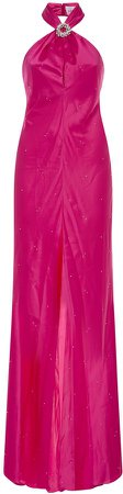 AZZARO Silk Satin Long Dress W/ Crystal Buckle - Pink