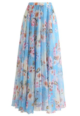 Peach Blossom Watercolor Maxi Skirt - Retro, Indie and Unique Fashion