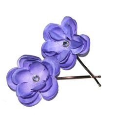 2 Purple Flower Hairpins - EMBELLISHED with Crystal