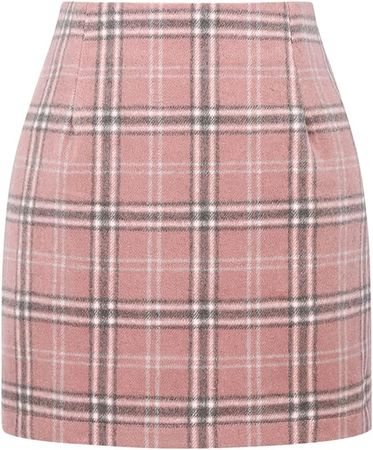 Amazon.com: IDEALSANXUN Pink Plaid Skirts for Women Fall Fashion Outfits 2023 Winter Clothes High Waisted Pencil Bodyon Ladies Cute Wool Tweed Mini Skirt, Tweed Pink New, M : Clothing, Shoes & Jewelry