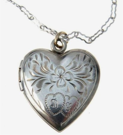 silver heart locket-floral engraved
