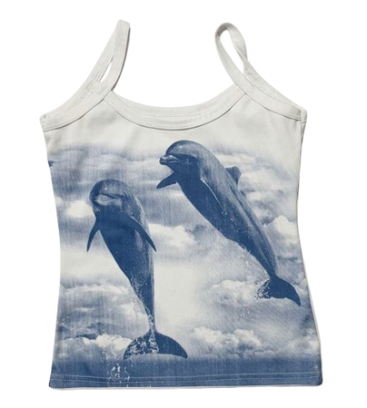 White Dolphin Print Graphic Tank Top
