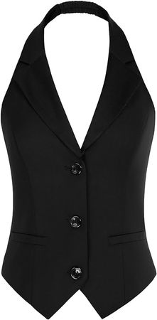 Belle Poque Women's Waistcoat Vest Vintage Halter Lapel Button Down Suit Vest with Pockets at Amazon Women's Coats Shop