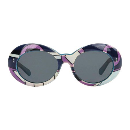 EMILIO PUCCI c.1960’s Purple Blue Geometric "Vivara" Print Mod Oval Sunglasses For Sale at 1stDibs
