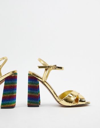 ASOS DESIGN Wide Fit Wisdom rainbow block heeled sandals | ASOS