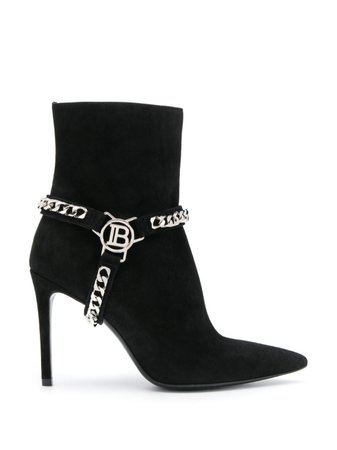 Black Balmain Chain Embellished Ankle Boots | Farfetch.com
