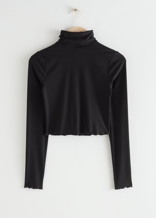 Fitted Lettuce Edge Turtleneck Top - Black - Tops & T-shirts - & Other Stories