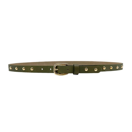 Milli Belt - Olive Green Narrow Leather Belt With Gold Studs | Streets Ahead
