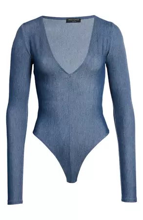 Naked Wardrobe The V Denim Bodysuit | Nordstrom