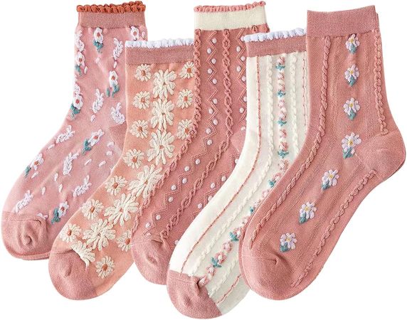 5 Paar Damen-Socken mit Blumenmuster, Baumwolle, Vintage-Muster, Rundhals-Socken, Knöchel, gerüscht, warm, lässig, Socken, 5 Paar – Blau, Einheitsgröße : Amazon.de: Fashion