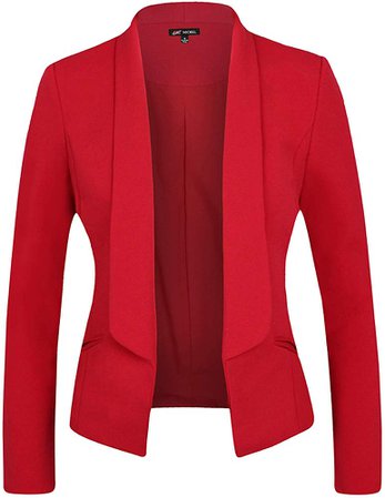 Michel Women Long Sleeve Blazer Open Front Cardigan Jacket Work Office Blazer RED Small at Amazon Women’s Clothing store
