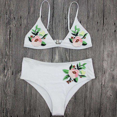 White Embroidery Floral High Waist Bikini – Lilly Closet