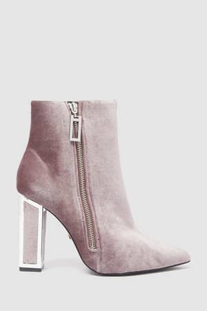 Pink Kat Maconie Metallic Heel Velvet Ankle Boots