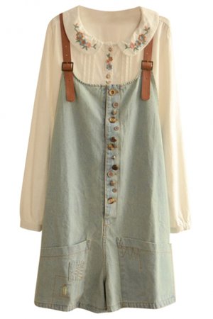 Casual Style Vintage Delicate Button Embellish Denim Overalls - Beautifulhalo.com