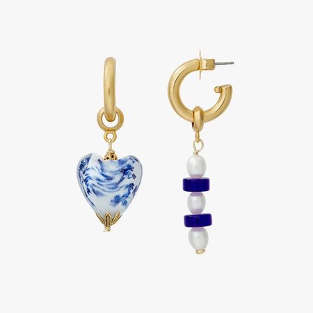 mismatched porcelain blue heart earrings