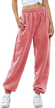 Women's Cinch Bottom Sweatpants Pockets High Waist Sporty Gym Athletic Fit Jogger Pants Lounge Trousers (Red, Medium) at Amazon Women’s Clothing store