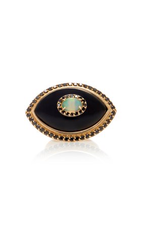 Eyecon Black Diamond And 14K Gold Ring by Marlo Laz | Moda Operandi