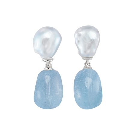 Baroque Pearl & Blue Topaz "Seville" Drop Earrings