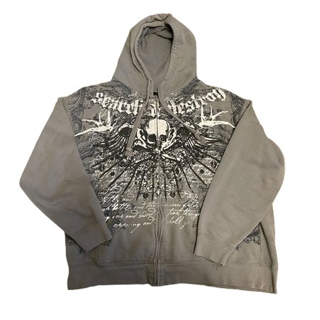 grey mall goth skull zip up hoodie