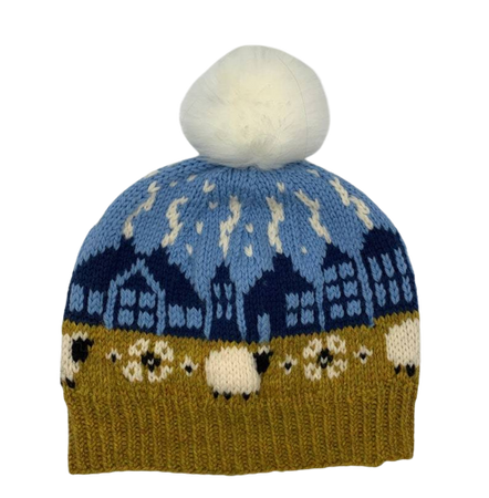 Sheep with houses hand-knit hat // OrangeChairDesign