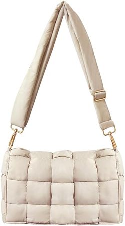 NAARIIAN Puffer Woven Bag Crossbody Purse for Women Padded Cassette Shoulder Bags Trendy Handbags Messenger(Beige): Handbags: Amazon.com
