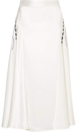 Printed Silk-satin Midi Skirt - White