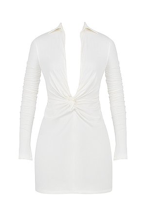 Clothing : Bodycon Dresses : Mistress Rocks 'Euphoric' White Jersey Twisted Shirt Dress