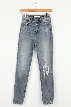 Cool Medium Wash Jeans - Distressed High Waisted Jeans - Denim - Lulus