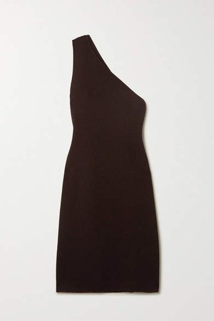 One-shoulder Stretch-knit Midi Dress - Brown