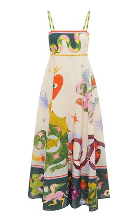 Seeker Printed Linen Midi Dress By Alémais | Moda Operandi