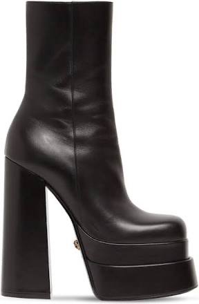 Versace black leather platform boots