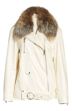 Cinq à Sept Emilia Genuine Fox Fur Collar Leather Jacket | Nordstrom
