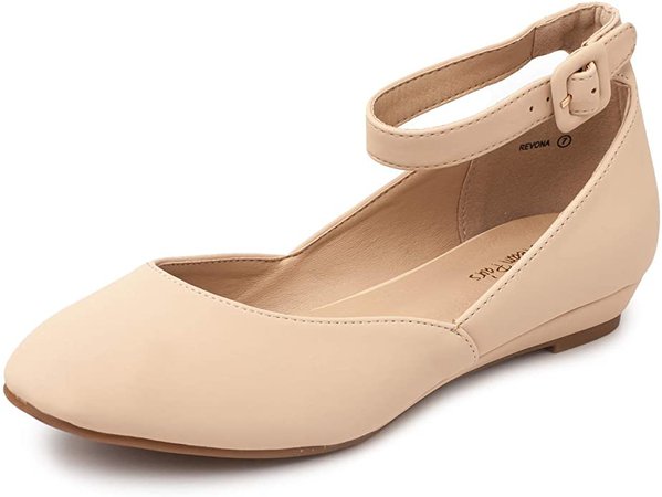 Amazon.com | DREAM PAIRS Women's Revona Nude Nubuck Low Wedge Ankle Strap Flats Shoes - 9 B(M) US | Flats