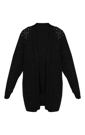 Black Chunky Knitted Midi Cardigan | Knitwear | PrettyLittleThing USA