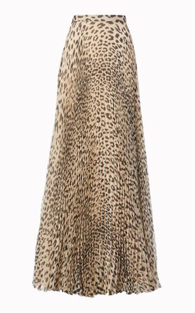 Leopard Pleated Silk-Chiffon Maxi Skirt By Brandon Maxwell | Moda Operandi