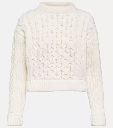 Cable Knit Cashmere Blend Sweater in White - Patou | Mytheresa