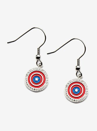 Marvel Captain America Red and Blue Shield Logo Dangle Earrings
