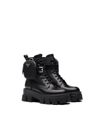 Black Brushed Rois leather and nylon Monolith boots | Prada