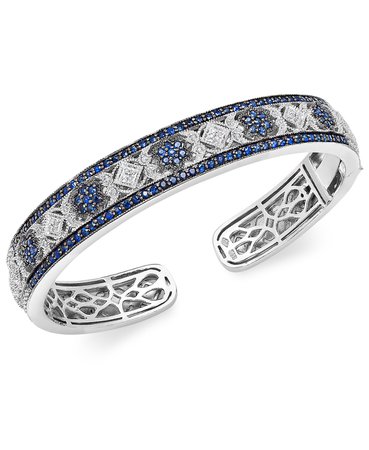 Macy's Sterling Silver Sapphire and Diamond Cuff Bangle Bracelet