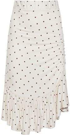 Julie Asymmetric Ruffled Polka-dot Jersey Skirt
