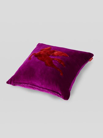 Velvet cushion with embroidered Pegaso | Home | Purple | ETRO