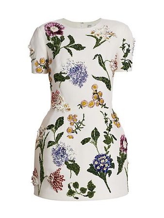 Shop Oscar de la Renta Crystal Floral-Embroidered Minidress | Saks Fifth Avenue